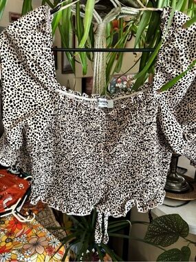 Smocked Black Dot Crop Top in Cream by Euro-Style